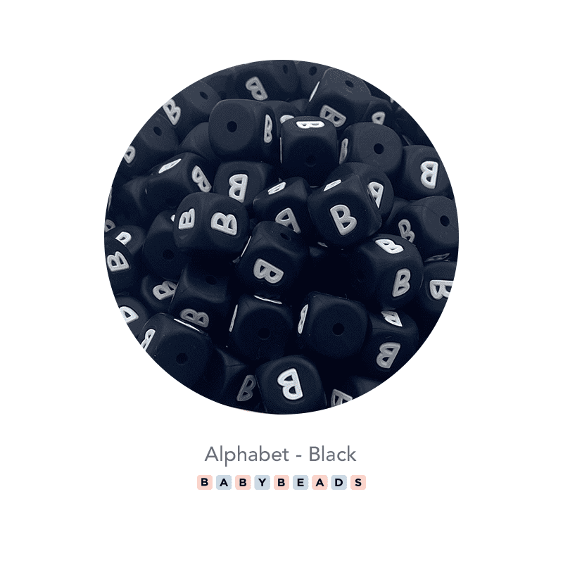 Silicone Alphabet Black Beads.