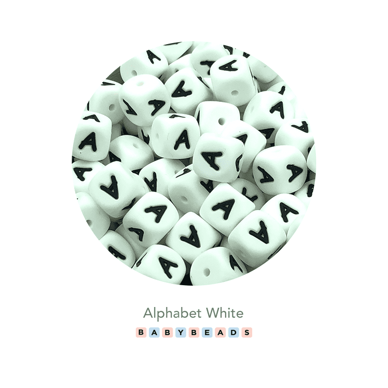 Silicone Alphabet Beads White.