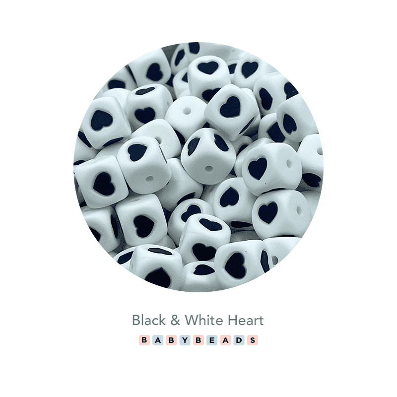 Silicone Black & White Heart Bead.