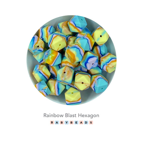 Silicone Rainbow Blast Hexagon Beads.