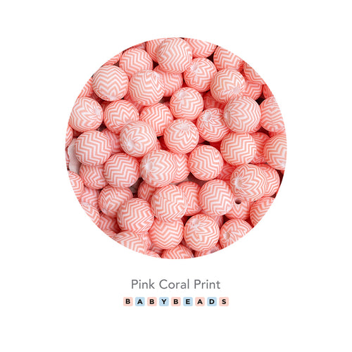 Silicone PRINT Beads - Pink Coral Print.