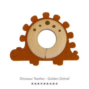 Silicone & Wood Teether - Dinosaur.