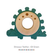Load image into Gallery viewer, Silicone &amp; Wood Teether - Dinosaur.
