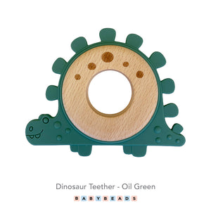 Silicone & Wood Teether - Dinosaur.