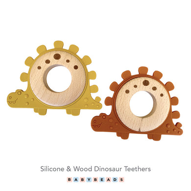 Silicone & Wood Teether - Dinosaur.