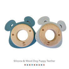 Load image into Gallery viewer, Silicone &amp; Wood Teether - Dog Puppies.
