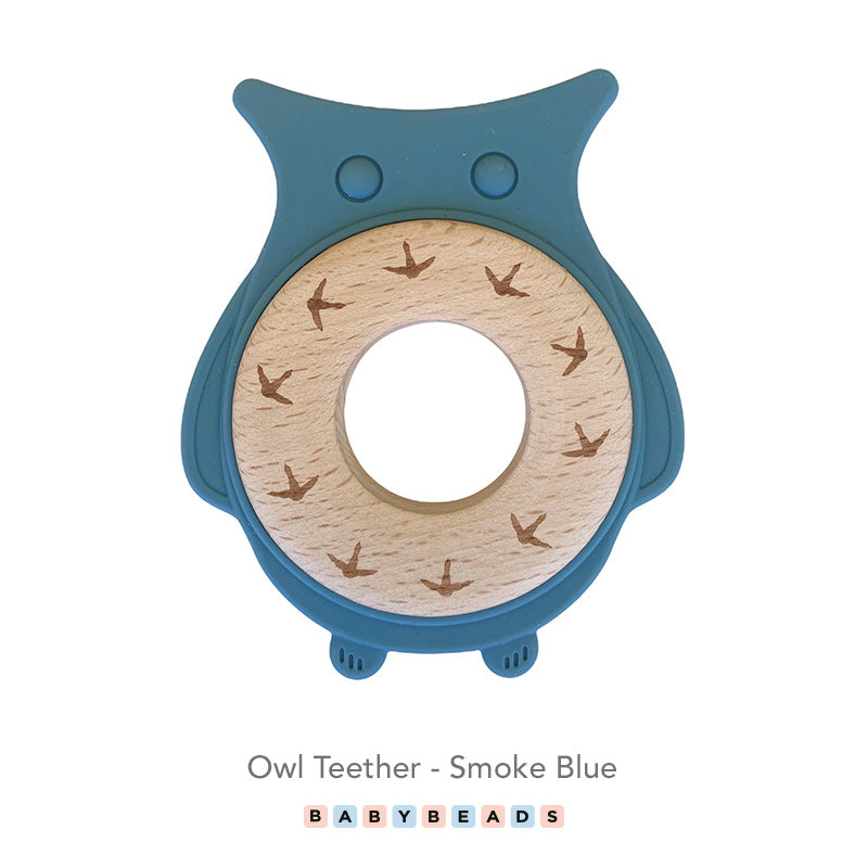 Silicone & Wood Teether - Owls.