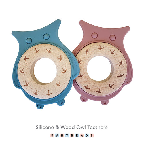 Silicone & Wood Teether - Owls.